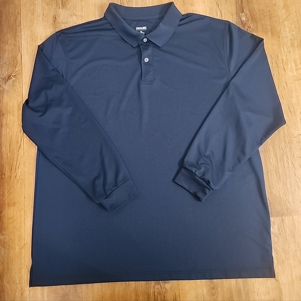 Reebok Golf Performance Long Sleeve Collared Polo Shirt Navy Blue Men's 2XL
